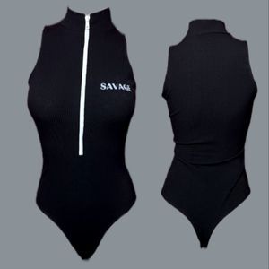 Black Ribbed ‘Savage Front Zipper Bodysuit
